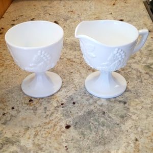 Antique Milk Glass Cup/Sugar Bowl and Creamer